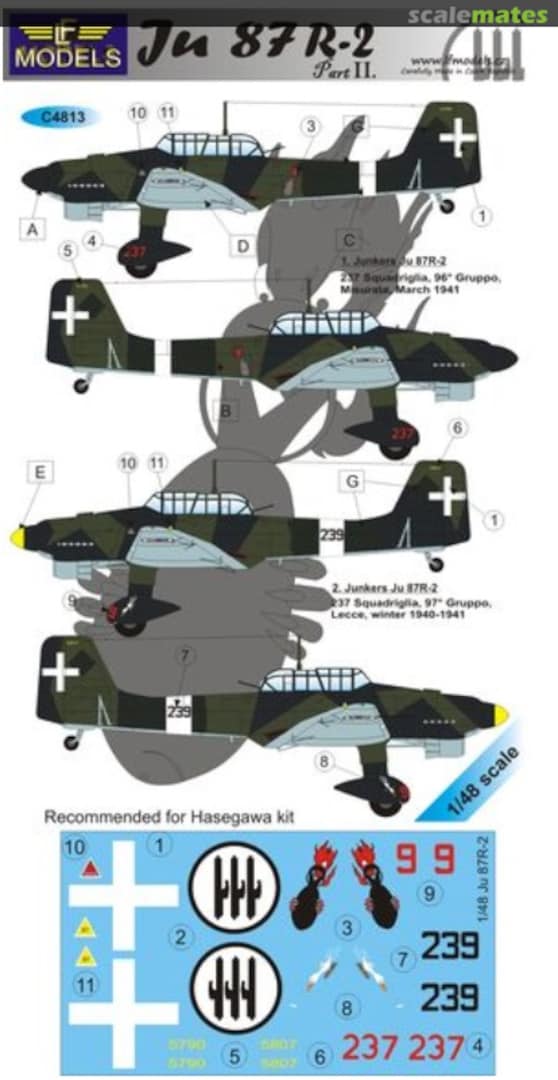 Boxart Junkers Ju.87R-2 'Stuka' Pt 2. Red 237, 237 Squadrigilia 1941; Black 239, 237 Squadrigilia 1940, Italian Air Force C4813 LF Models