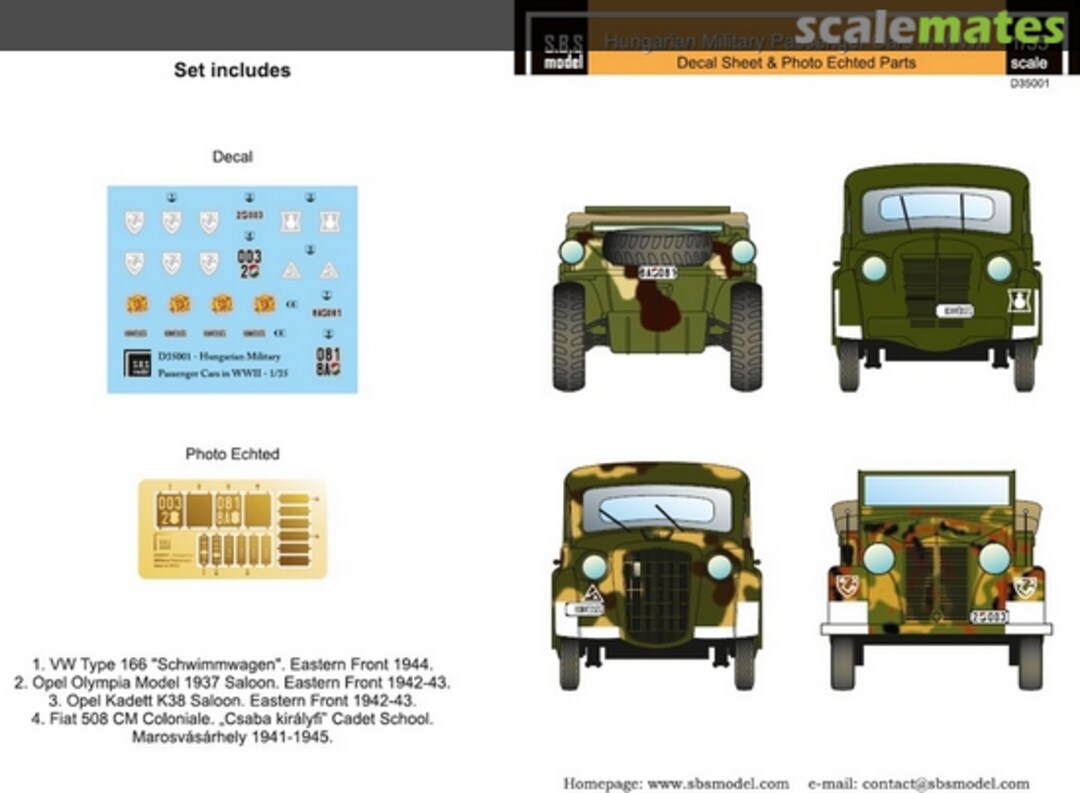 Boxart Hungarian Military Passenger cars in WWII D35001 SBS Model