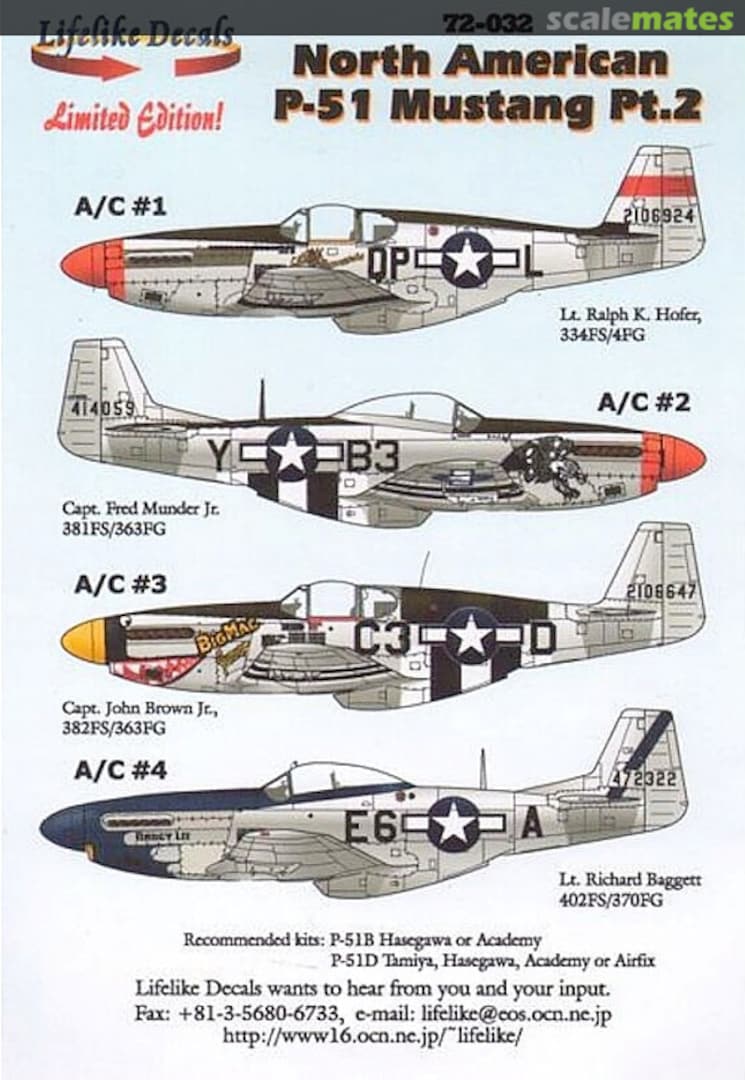 Boxart North American P-51 Mustang Pt. 2 72-032 Lifelike Decals