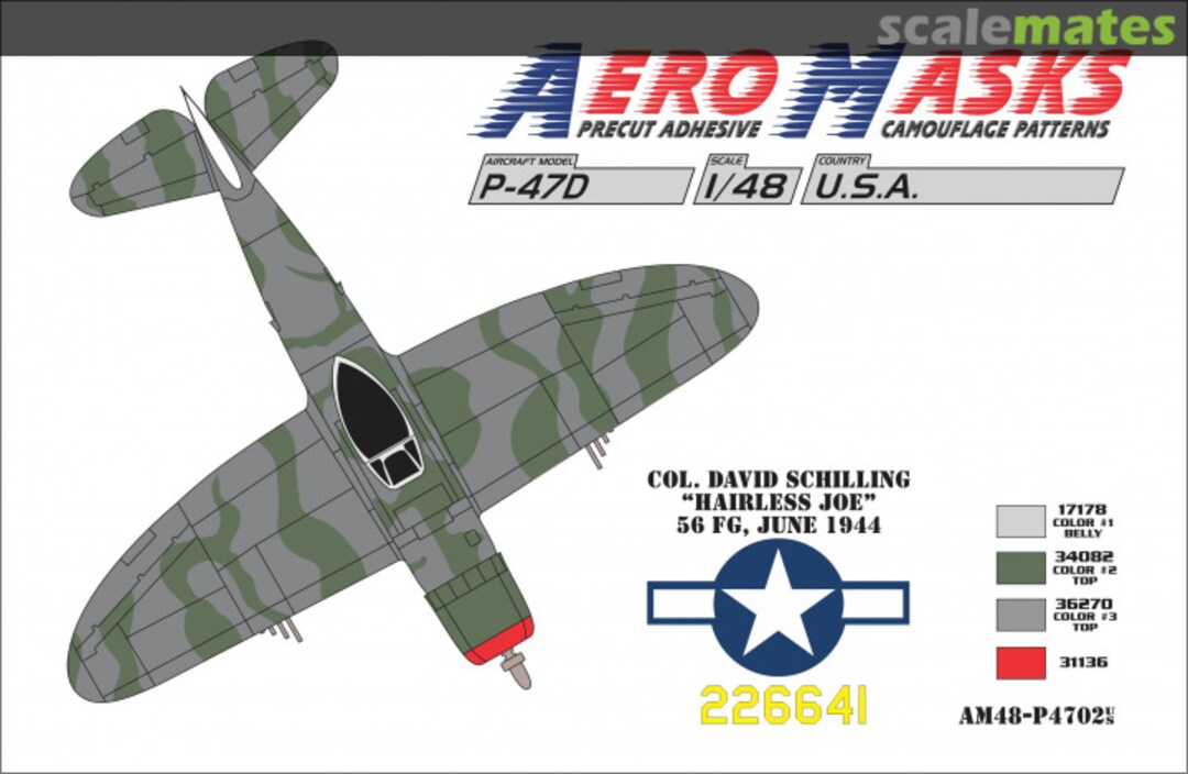 Boxart P-47D USA Col. David Schilling "Hairless Joe", 56FG, June 1944 AM48-P4702 AeroMasks