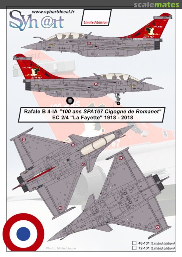 Boxart Rafale B 4-IA "100 years SPA167 - Cigogne de Romanet" EC 2/4 La Fayette 2018 72-131 Syhart