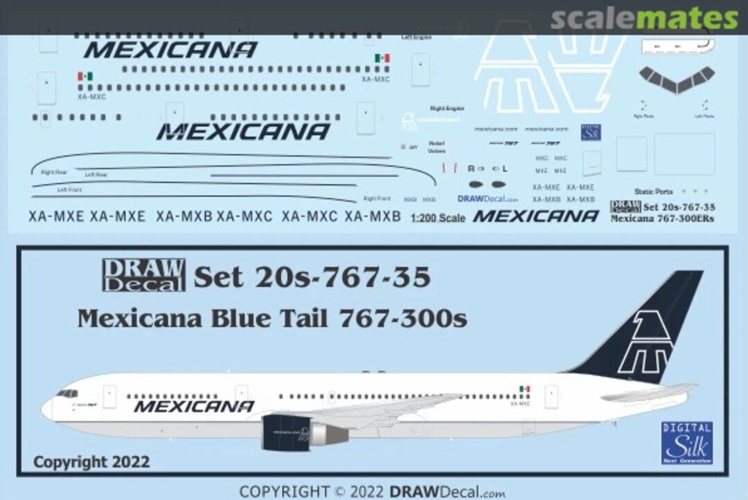 Boxart Mexicana “Blue Tail” 767-300ERs 20-767-35 Draw Decal