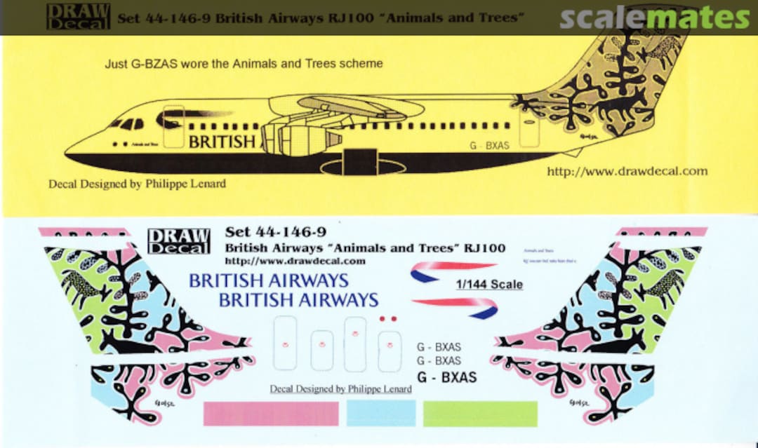 Boxart British Airways “Animals and Trees” RJ100 44-146-9 Draw Decal