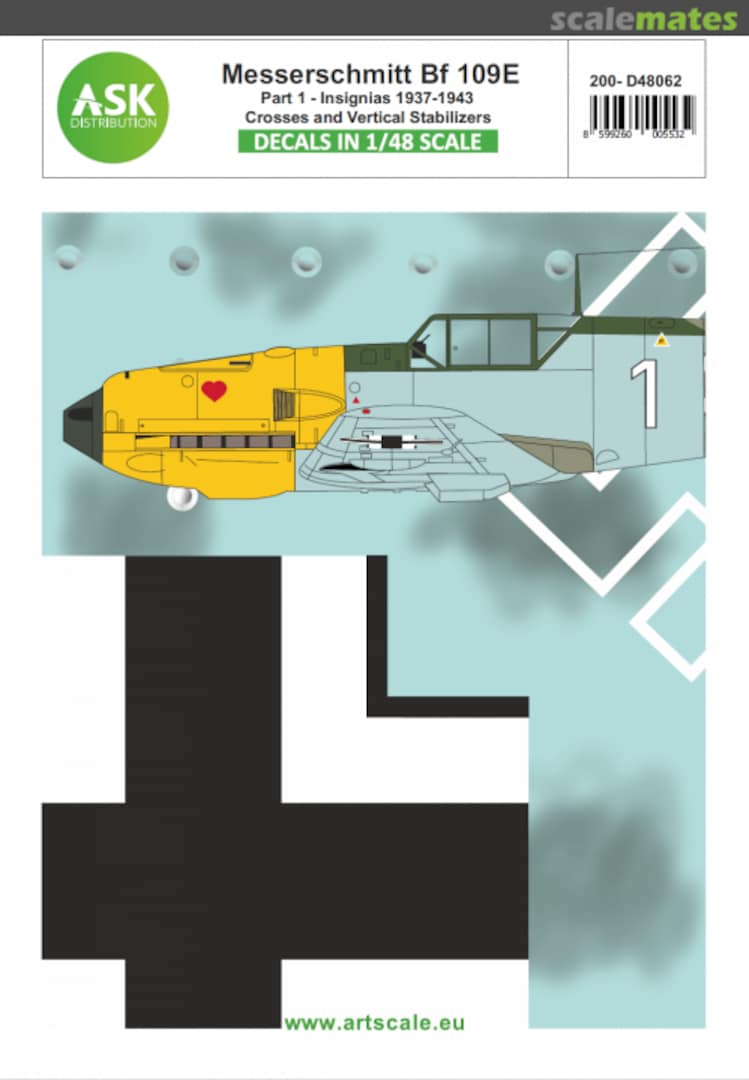 Boxart Bf 109E part 1 - Insignias 1937 - 1943, Crosses and Vertical Stabilizers 200-D48062 ASK