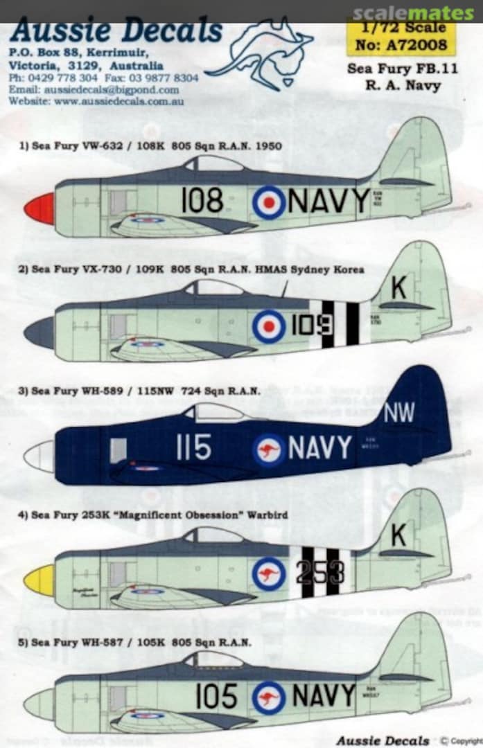 Boxart Sea Fury FB.11 R. A. Navy A72008 Aussie Decals