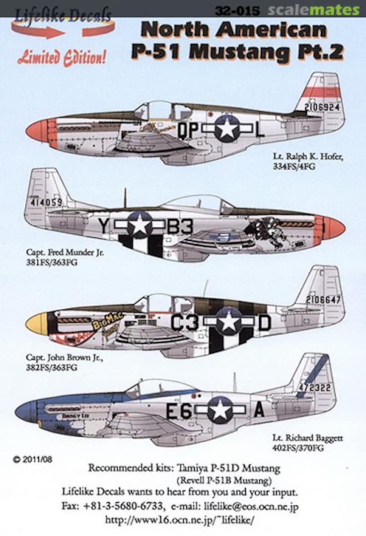 Boxart North American P-51 Mustang Pt. 2 32-015 Lifelike Decals