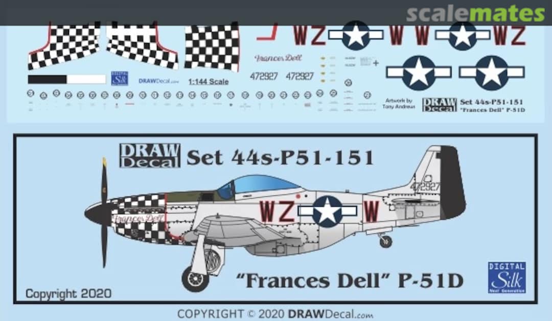 Boxart “Frances Dell” P-51D 44-P51-151 Draw Decal