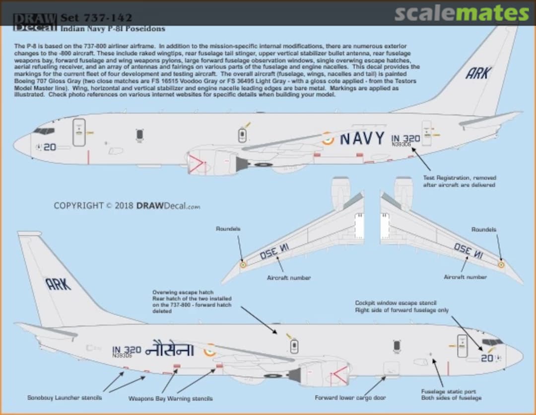 Boxart Indian Navy P-8I Poseidons 72s-737-142 Draw Decal