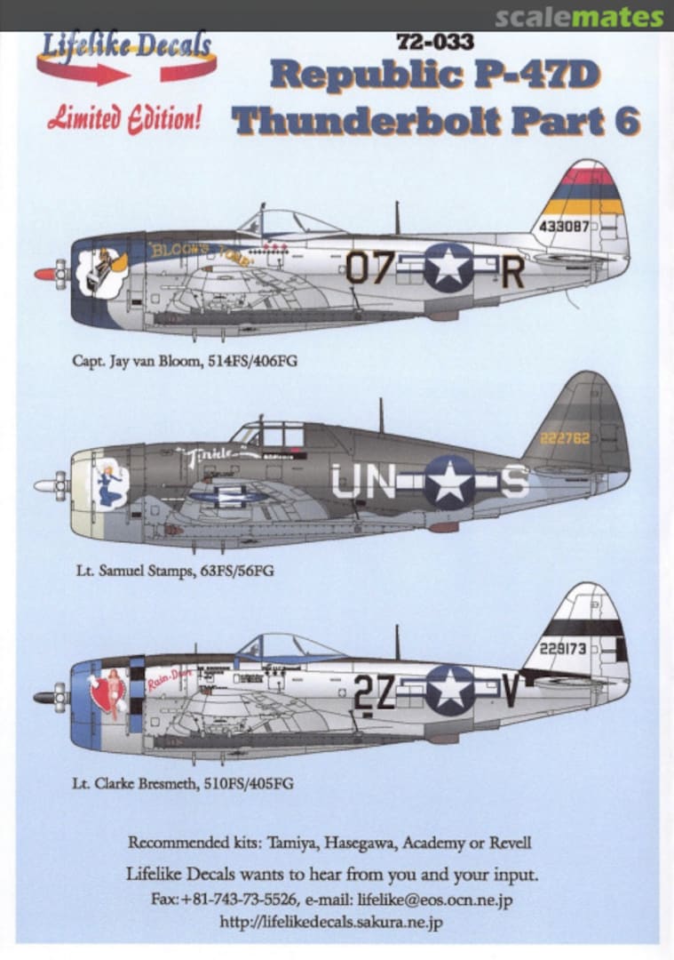 Boxart Republic P-47D Thunderbolt Part 6 72-033 Lifelike Decals