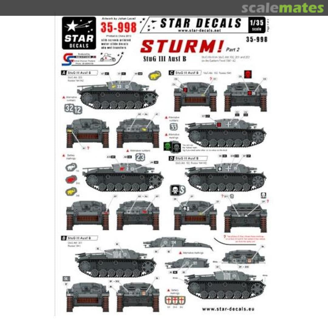 Boxart Sturm #2. StuG III Ausf B. Eastern Front 1941-42 35-998 Star Decals