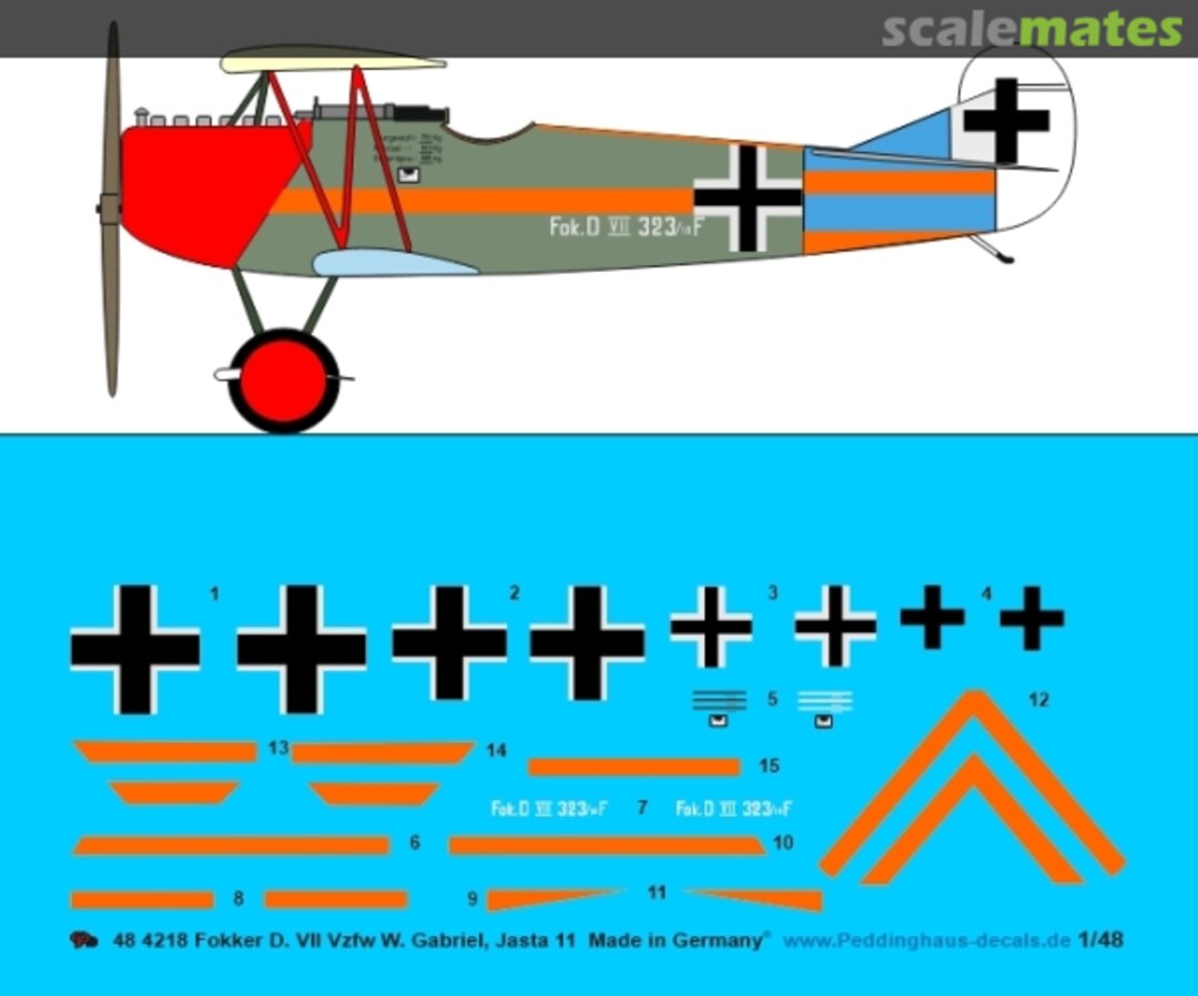 Boxart Fokker D.VII Vzfw W. Gabriel, Jasta 11 48 4218 Peddinghaus-Decals