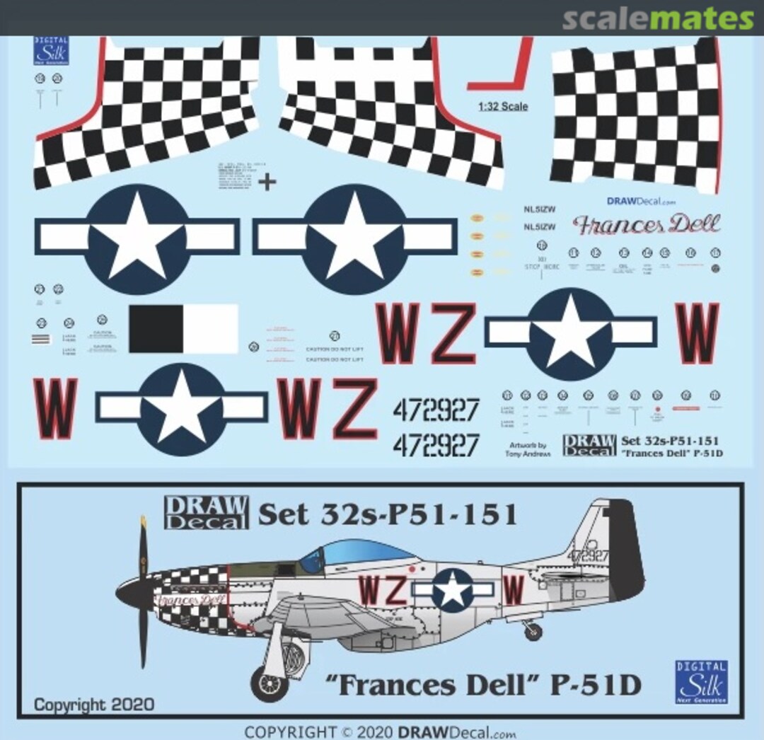 Boxart “Frances Dell” P-51D 32-P51-151 Draw Decal