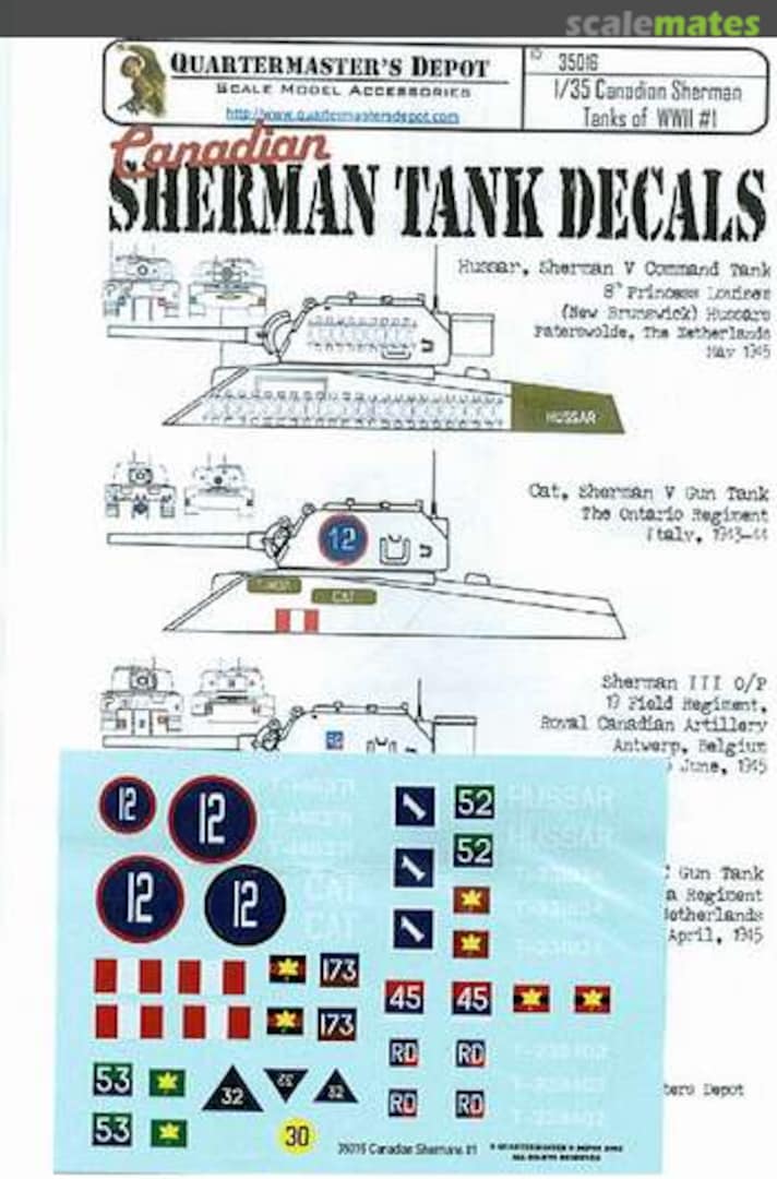 Boxart Canadian Sherman Tank Decals #1 35016 Quartermaster's Depot