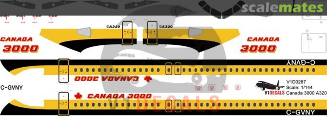 Boxart Canada 3000 Airbus A320 V1D0287-144 V1 Decals