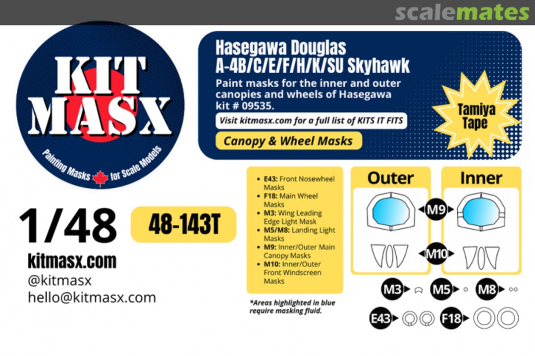 Boxart Douglas A-4B/C/E/F/H/K/SU Skyhawk, canopy & wheel masks 48-143T Kit Masx