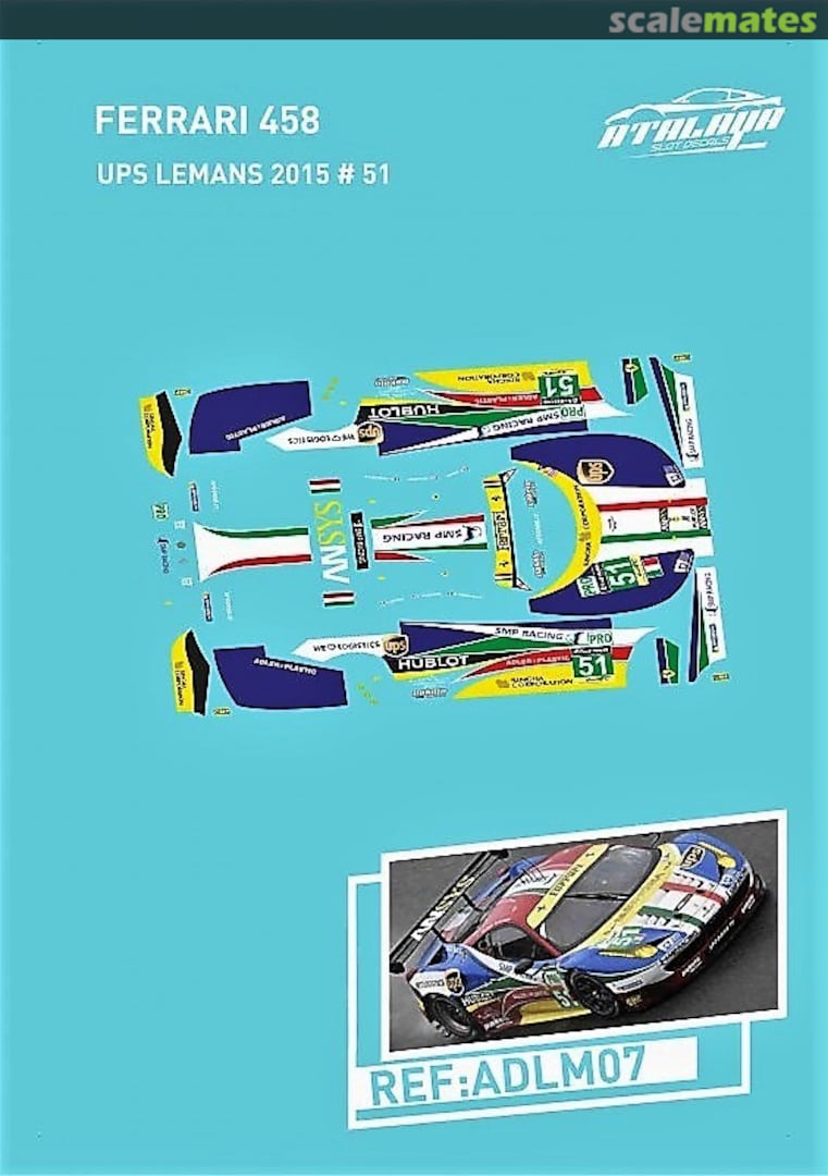 Boxart Ferrari 458 Italia GTC #2886 "HUBLOT" ADLM07 Atalaya Slot Decals