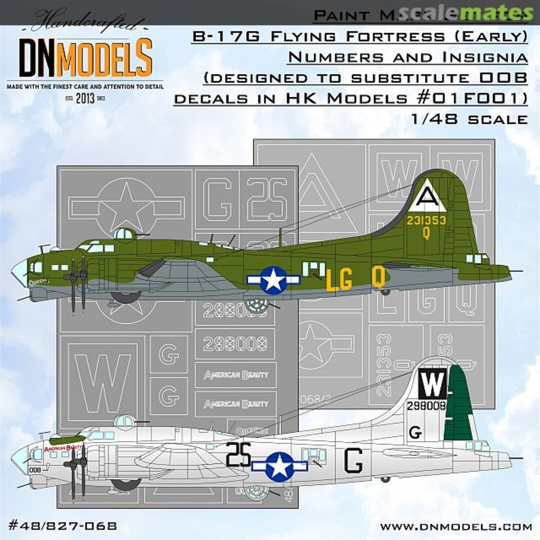 Boxart B-17G (Early) numbers and insignia paint mask set 48/827-068 DN Models