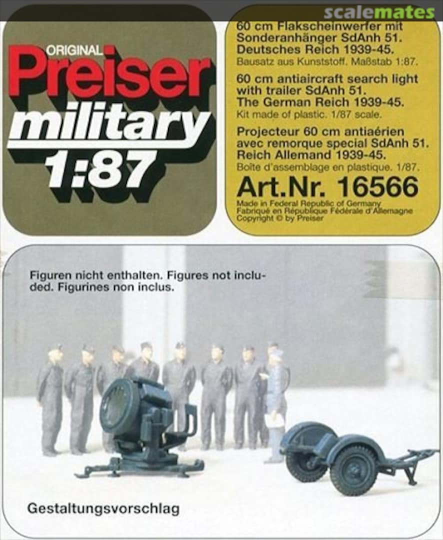 Boxart 60cm Antiaircraft Search light with trailer SdAnh51 16566 Preiser