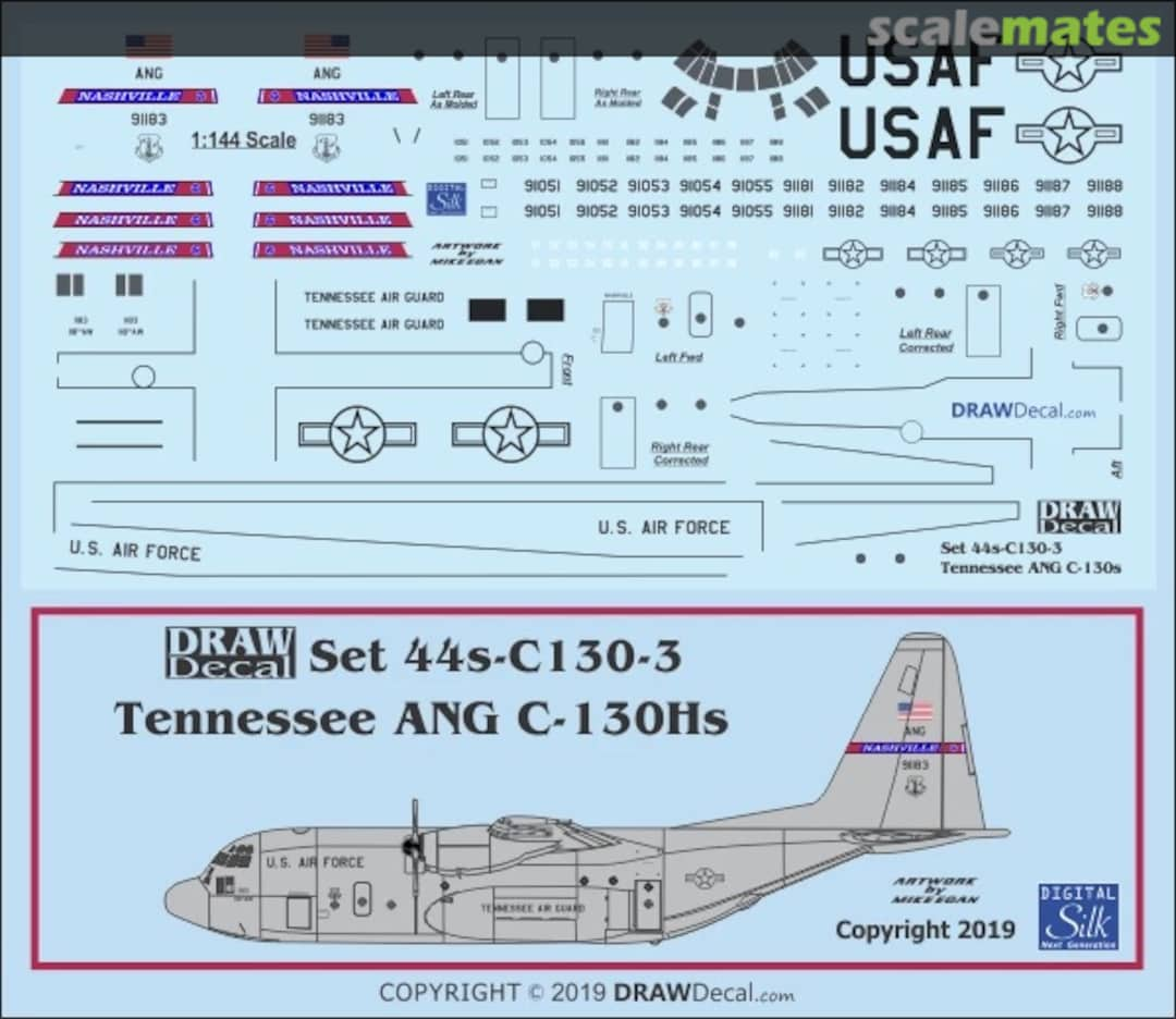 Boxart Tennessee Air National Guard C-130Hs 44s-C130-3 Draw Decal