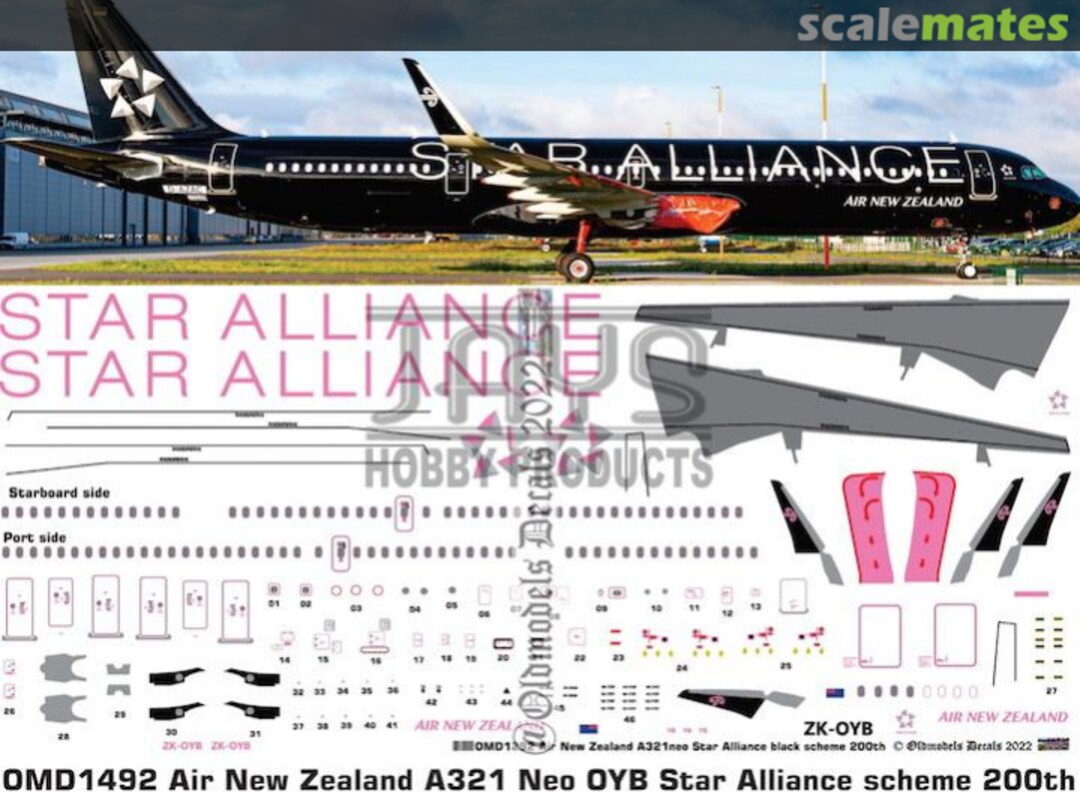 Boxart Air New Zealand A321neo OMD1492 Oldmodels Decals