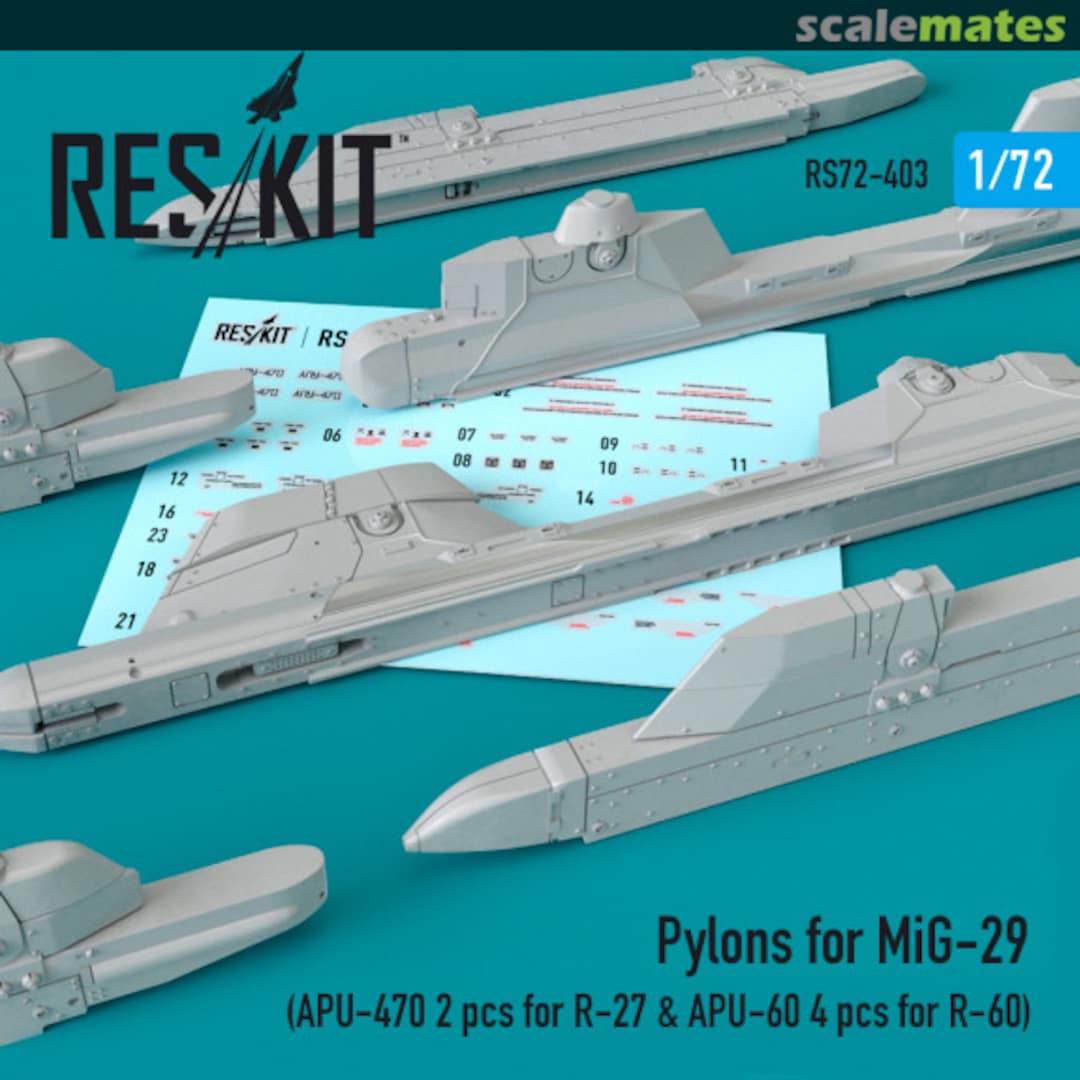 Boxart Pylons for MiG-29 - APU-470 (2 pcs) for R-27 & APU-60 (4 pcs) for R-60 RS72-0403 ResKit