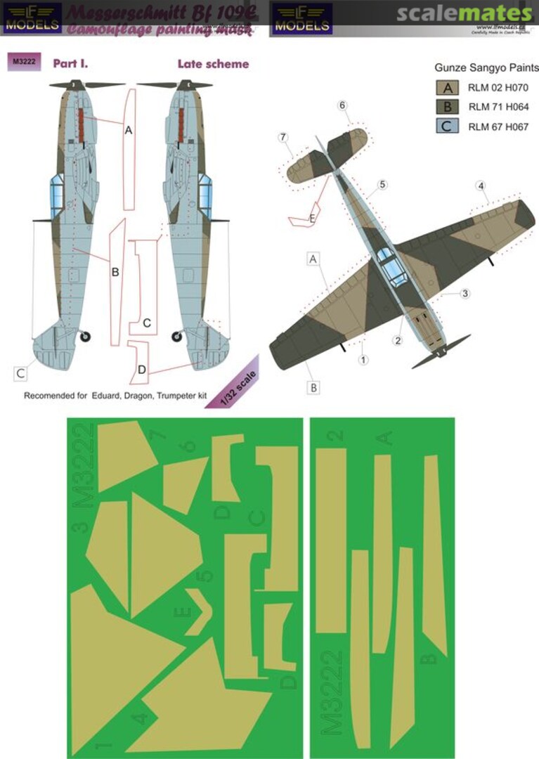 Boxart Messerschmitt Bf 109E - Late Pt.1 Camouflage Painting Mask M3222 LF Models