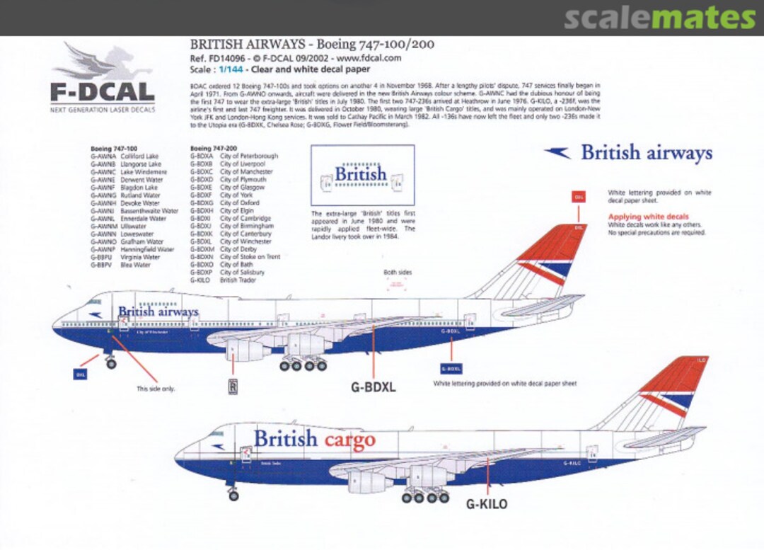 Boxart British Airways Boeing 747-100/200 FD14096 F-DCAL