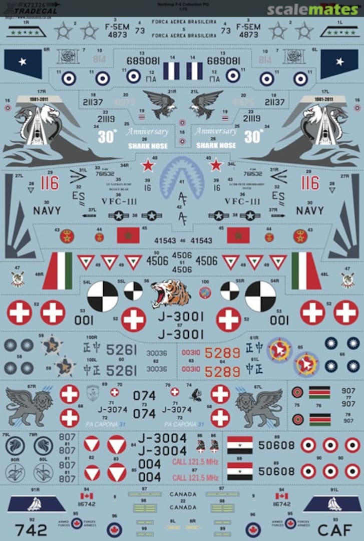 Contents Northrop F-5 Tiger II X72326 Xtradecal