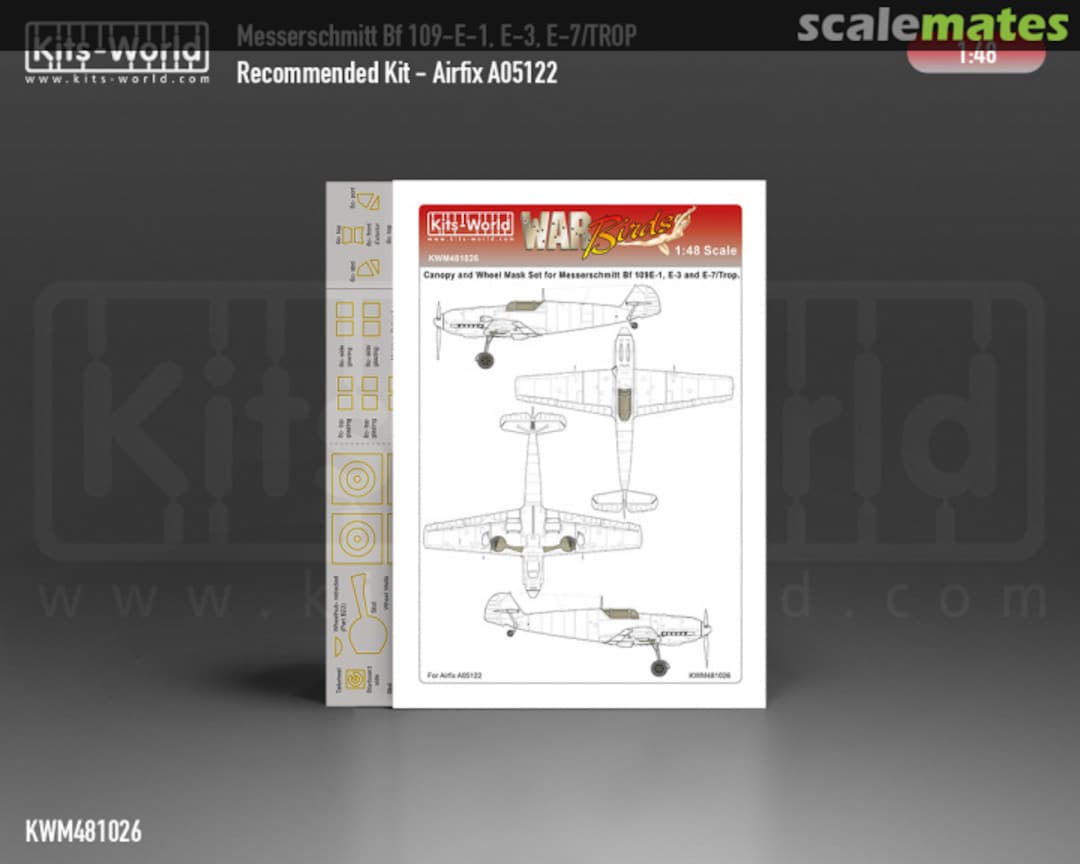 Boxart Messerschmitt Bf 109E-1, E-3, E-7/TROP Canopy/Wheels Mask KWM481026 Kits-World