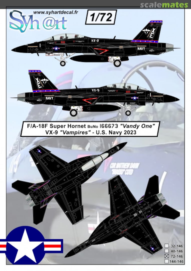 Boxart F/A-18F Super Hornet BuNo 166673 "Vandy One" VX-9 "Vampires - U.S. Navy 2023 72-146 Syhart