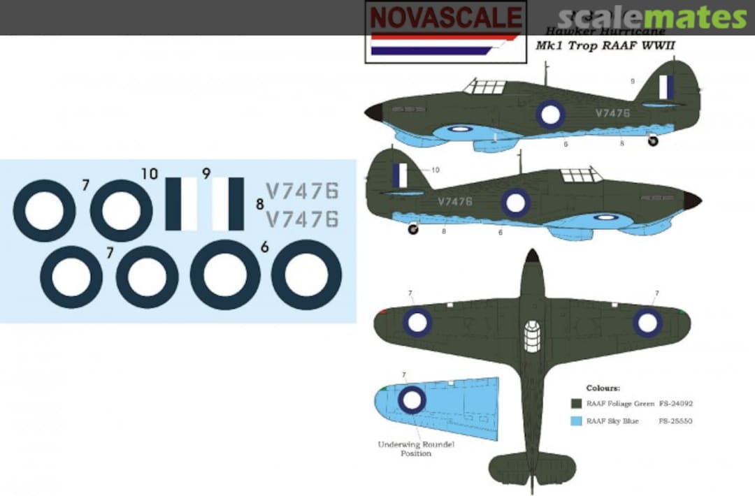 Boxart Hawker Hurricane Mk1 Trop RAAF WW2 N-32060a Novascale