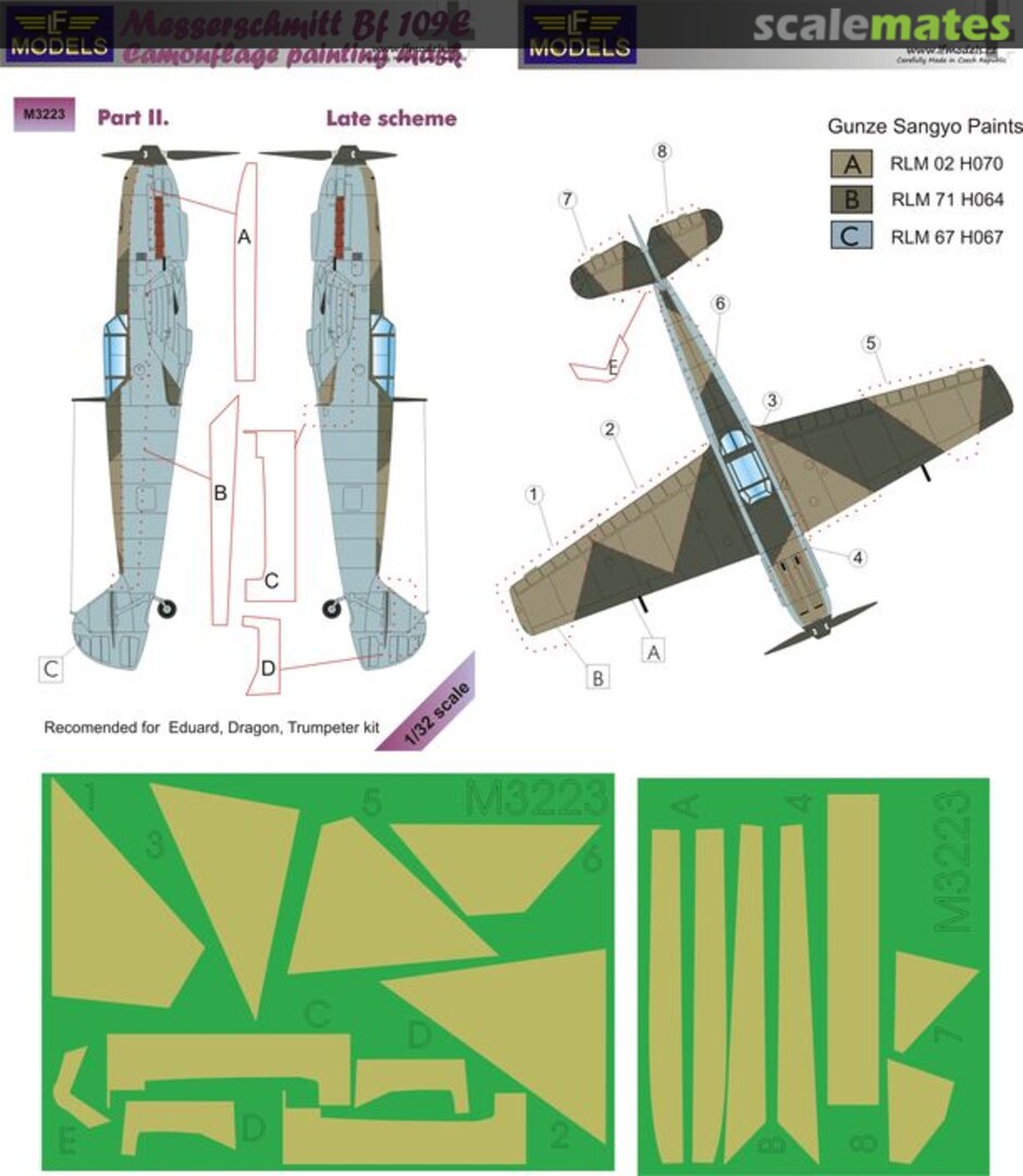 Boxart Messerschmitt Bf 109E - Late Pt.2 Camouflage Painting Mask M3223 LF Models