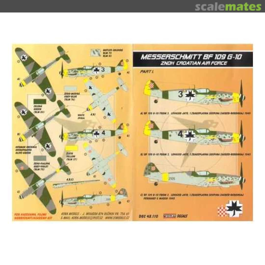 Boxart Messerschmitt BF 109 G-10 ZNDH Croatian Air Force DEC 48.110 Kora Models