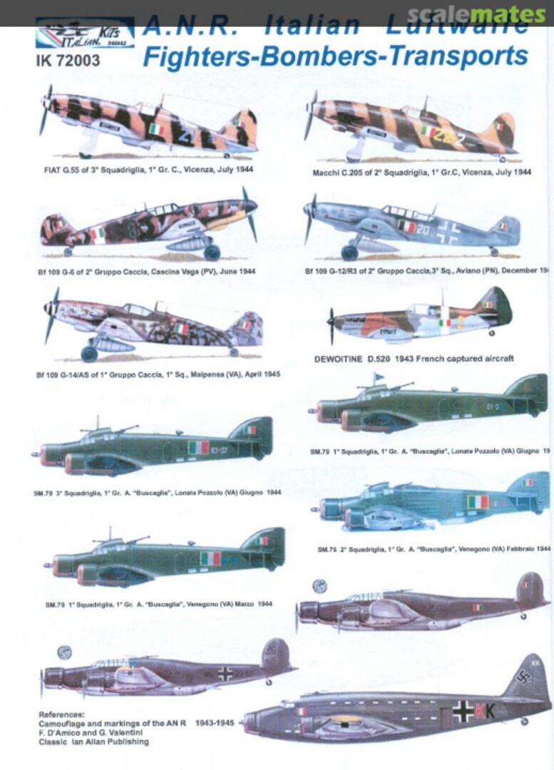 Contents A.N.R. Italian Luftwaffe IK72003 Italian Kits