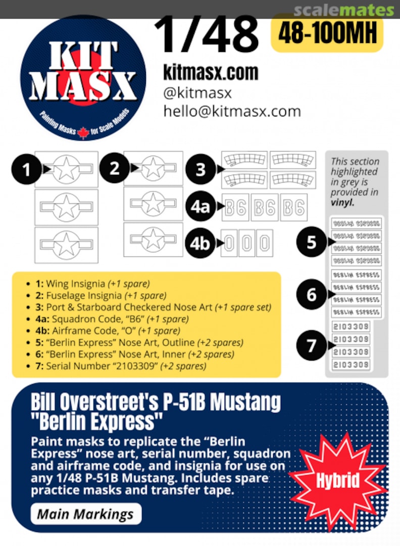 Boxart Bill Overstreet's P-51B Mustang 48-100MH Kit Masx