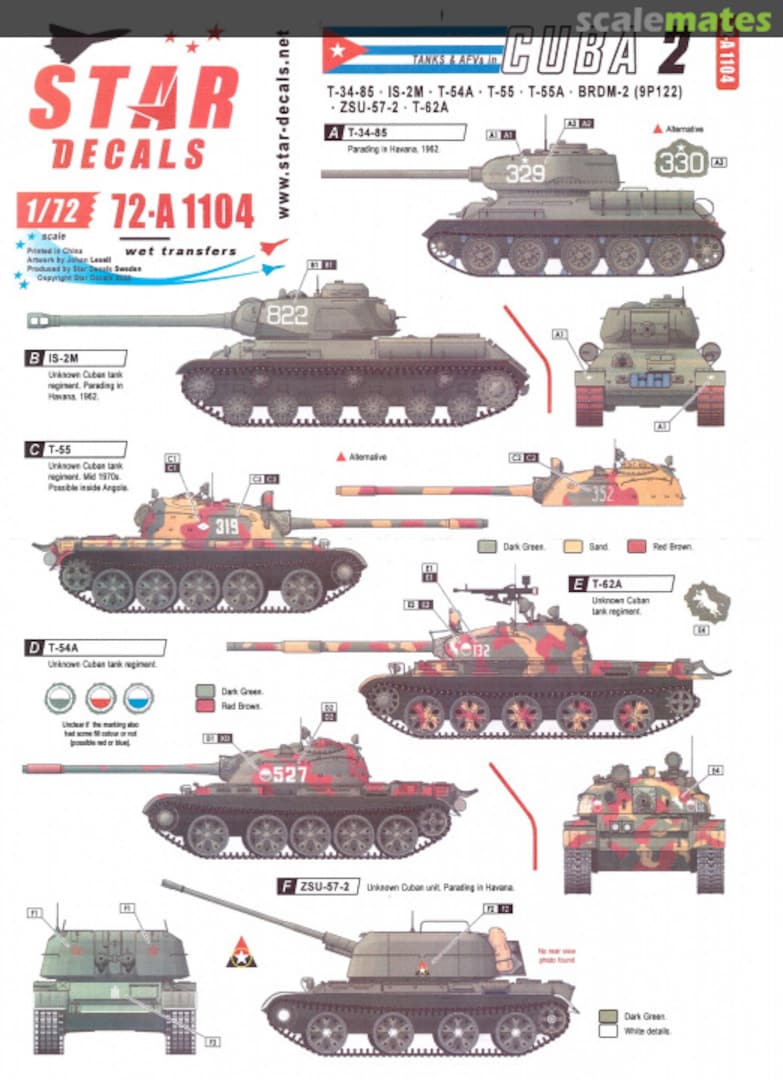 Boxart Tanks & AFVs in Cuba Part 2 72-A1104 Star Decals