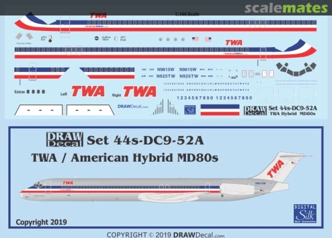 Boxart TWA / American Hybrid MD80s 44-DC9-52A Draw Decal