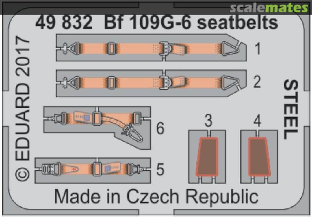 Boxart Bf 109G-6 seatbelts STEEL 49832 Eduard