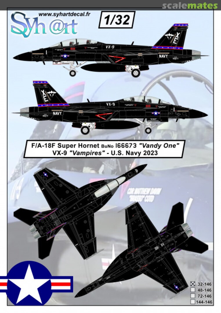 Boxart F/A-18F Super Hornet BuNo 166673 "Vandy One" VX-9 "Vampires - U.S. Navy 2023 32-146 Syhart