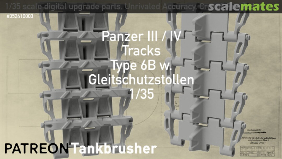 Boxart Panzer III / IV - single link workable tracks Type 6 B w. Gleitschutzstollen 352410003 Tankbrusher Scale Modeling