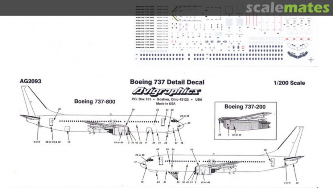 Boxart Boeing 737 Detail Decal AG2093 Avigraphics