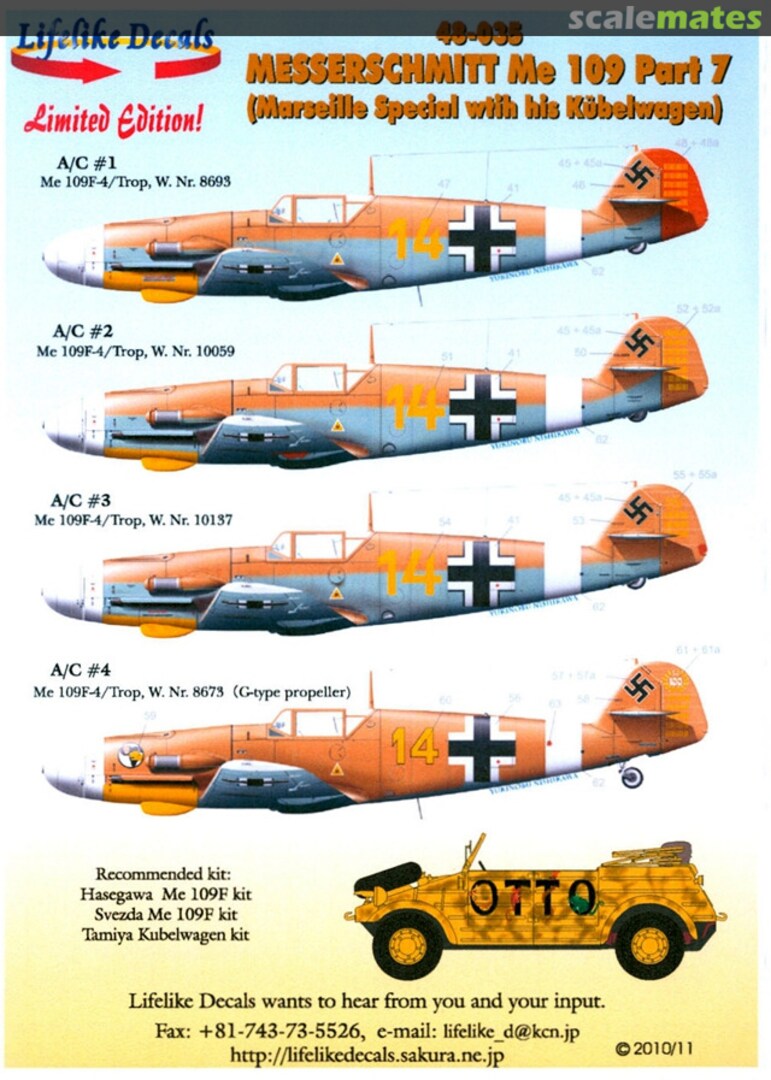 Boxart Messerschmitt Me 109 Part 7 48-035 Lifelike Decals