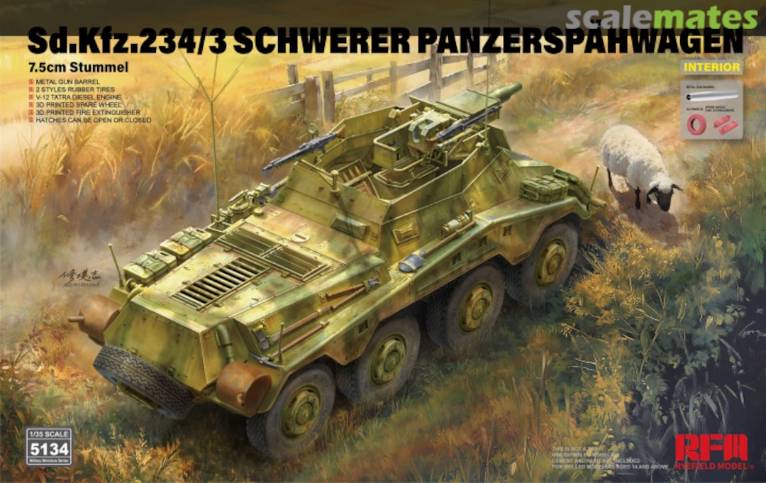 Boxart Sd.Kfz. 234/3 Schwerer Panzerspähwagen 7.5cm Stummel RM-5134 Rye Field Model