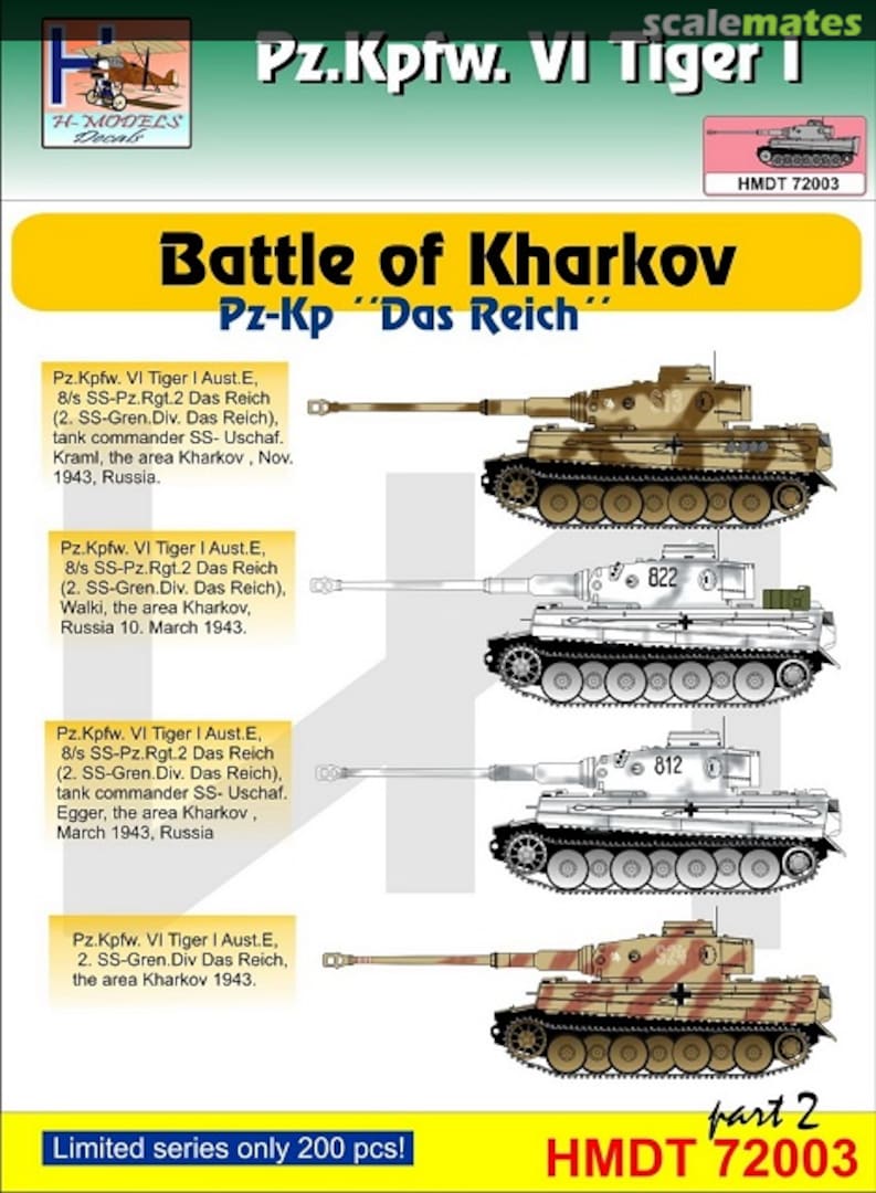 Boxart Pz.Kpfw.VI Tiger I Battle of Kharkov pt. 2 HMT72003 H-Models Decals