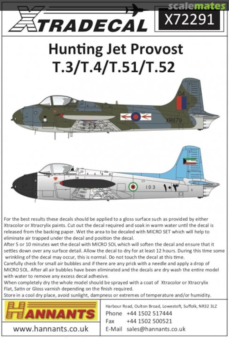 Boxart Hunting Jet Provost X72291 Xtradecal