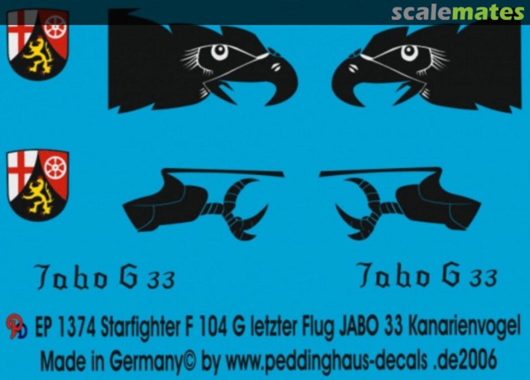 Boxart F 104 G Starfighter Kanarienvogel letzter Flug Jabo 33 30.5.1985 EP 1374 Peddinghaus-Decals