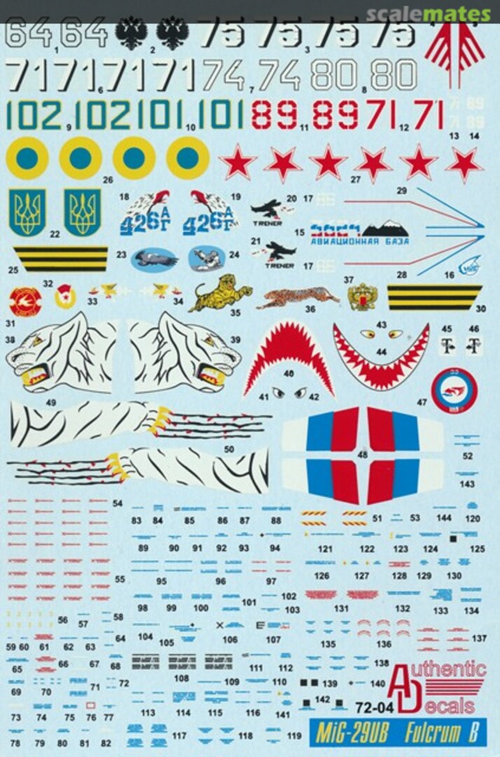 Boxart MiG-29UB Fulcrum B 72-04 Authentic Decals