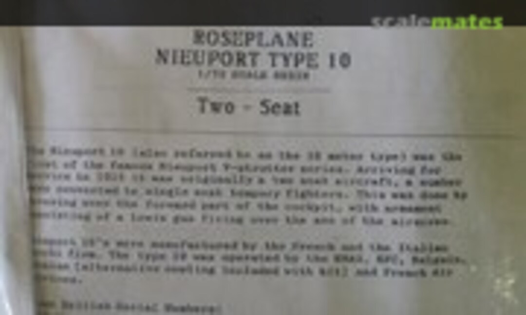 1:72 Nieuport Type 10 Two-Seat (Roseplane )