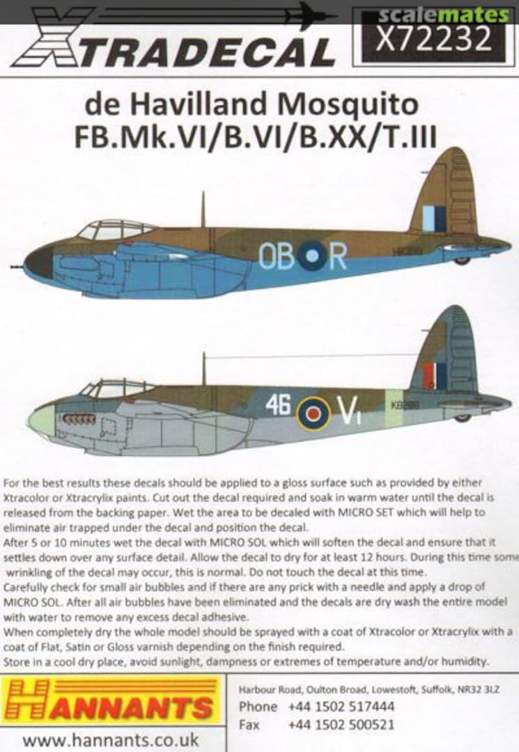 Boxart de Havilland Mosquito T Mk.III, B Mk.IV, FB Mk.VI, B Mk.XX X72232 Xtradecal