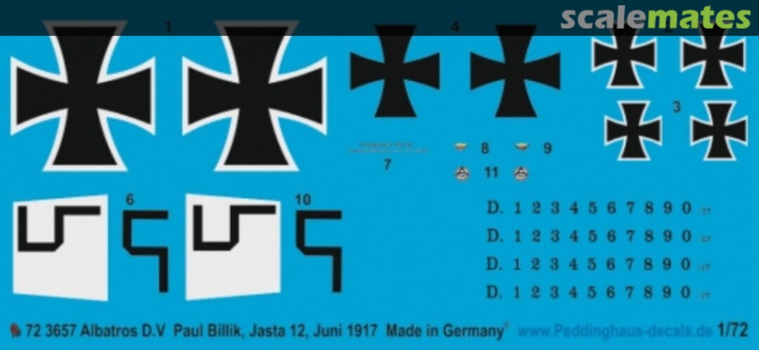 Boxart Albatros D.V Paul Billik, Jasta 12, Frankreich, Juni 1917 72 3657 Peddinghaus-Decals